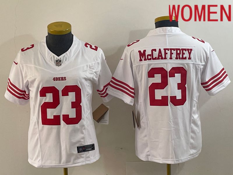 Women San Francisco 49ers #23 Mccaffrey White 2023 Nike Vapor Limited NFL Jersey style 3